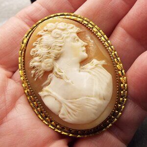 HAUNTING ANTIQUE NOUVEAU HANDCARVED SHELL CAMEO "WOMAN WITH WILD HAIR" CAMEO D1